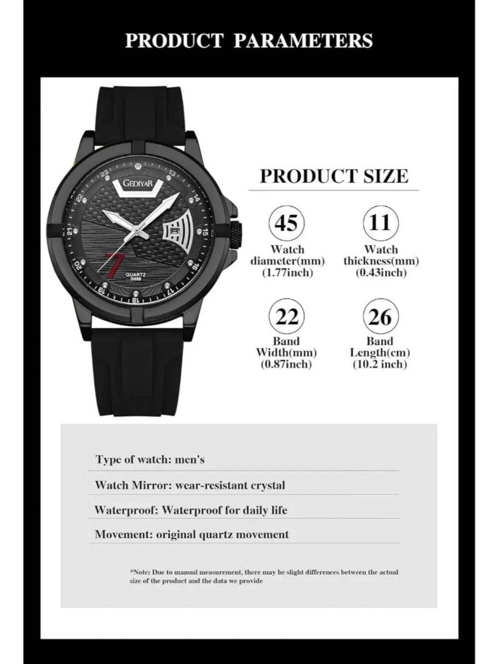 Men's Black Analog Quartz Silicone Band Unique Design Waterproof Wrist Watch